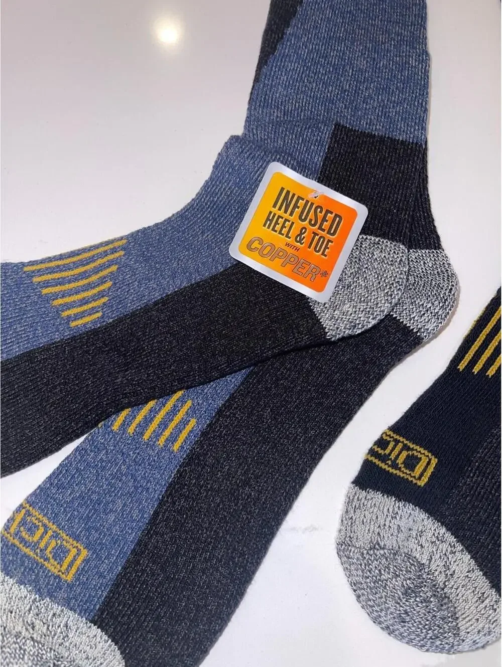 2 PAIRS DICKIES COPPER SHIN PROTECTOR BOOT LENGTH SOCKS MENS 6-12 BLUE & BLACK